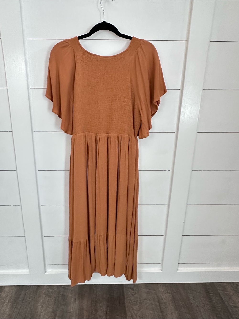 NEW L Baltic Born Felicity smocked flounce sleeve halter chest Carmel midi dress - Picture 3 of 16